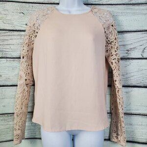 Forever 21 Nude Blouse Small Long Sleeve Crochet Lace Raglan Top Feminine Chic